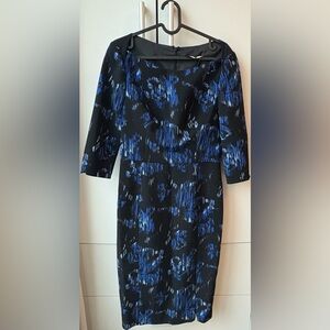 Black Halo Marissa Sheath Dress - Abstract Black and Blue Print